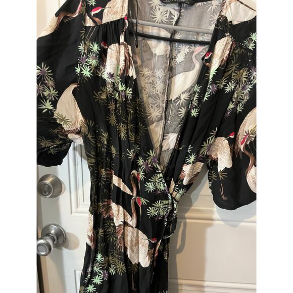 ZARA‎ Woman Women's Kimono Wrap Black Crane Hi Low Dress Blogger Favorite Medium - Picture 4 of 14